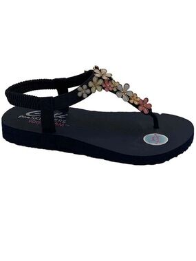 Skechers Meditation Embellished Thong Sandals Glass Daisy Navy Multi NWT